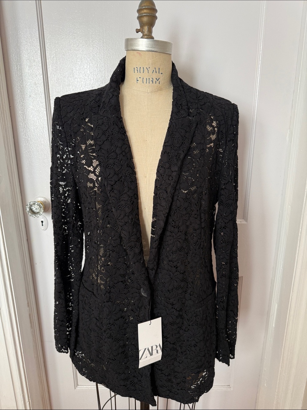 NWT ZARA Black Floral Lace Blazer Jacket - XL